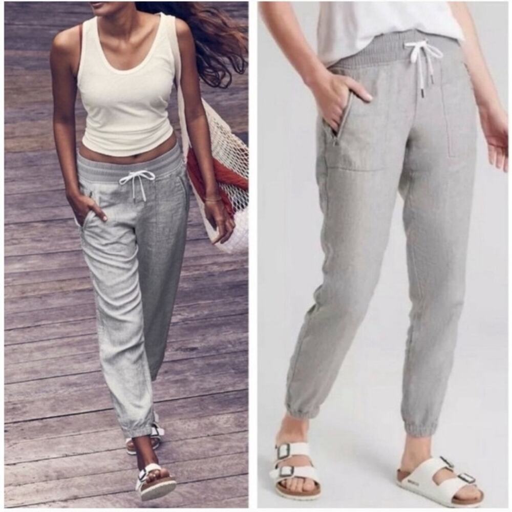 Athleta NEW Cabo linen joggers drawstring pull-on casual pants gray woven 16